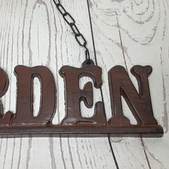 Garden Sign Cast Iron Rustic Metal Wall Plaque With Hanging Chain - Picture 3 of 10
